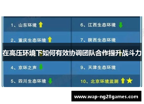 在高压环境下如何有效协调团队合作提升战斗力
