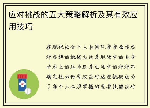 应对挑战的五大策略解析及其有效应用技巧